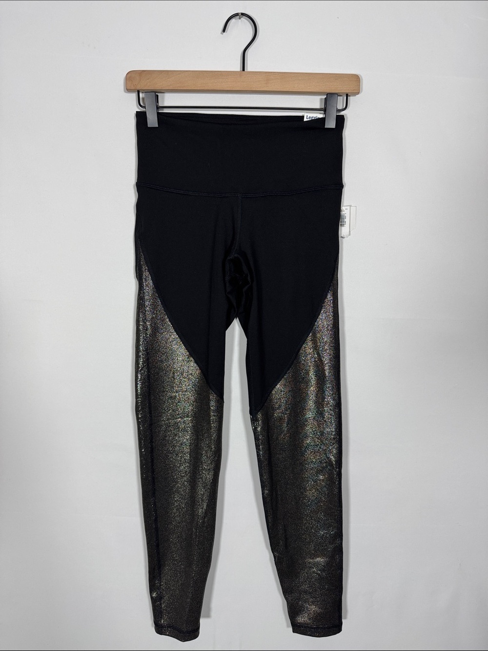 WAP14 {Old Navy} "High Rise Leggings" Black Gold Foil Color Block Yoga Pants